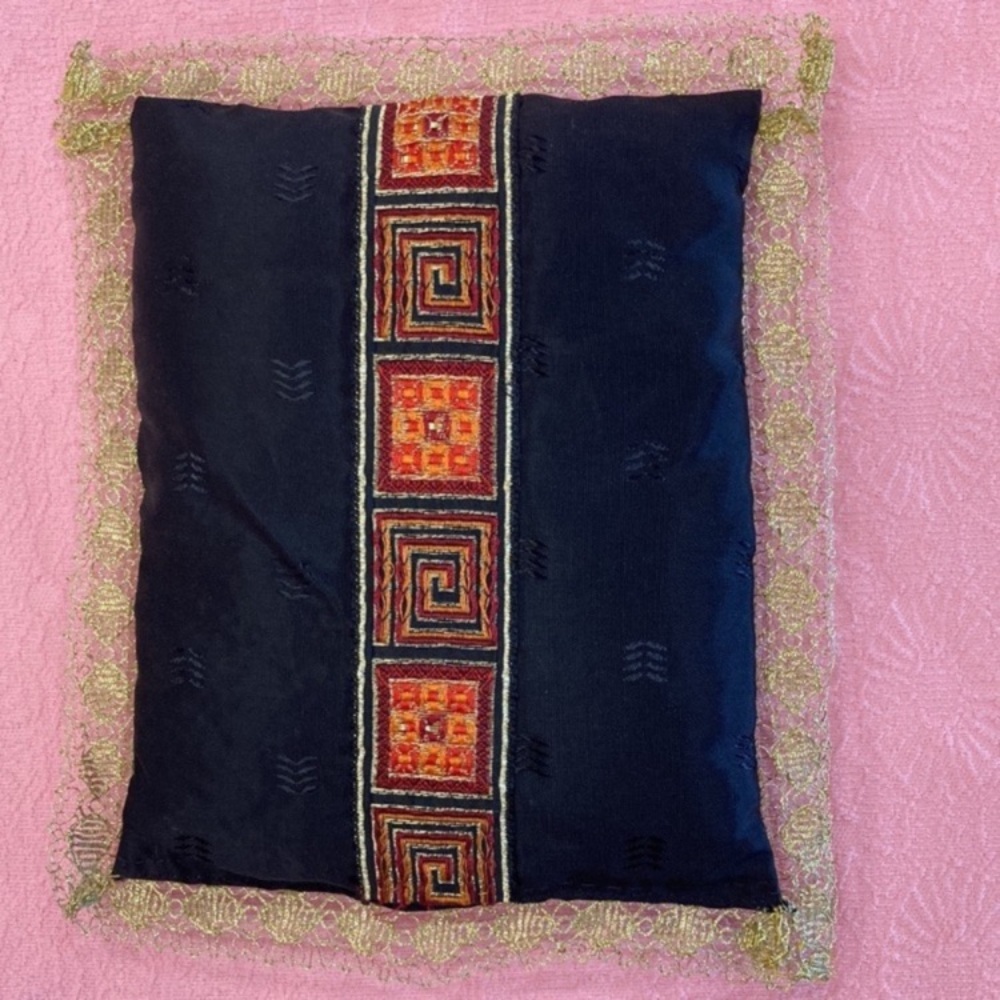 Lavender filled sachet with metallic lace trim, made from vintage materials